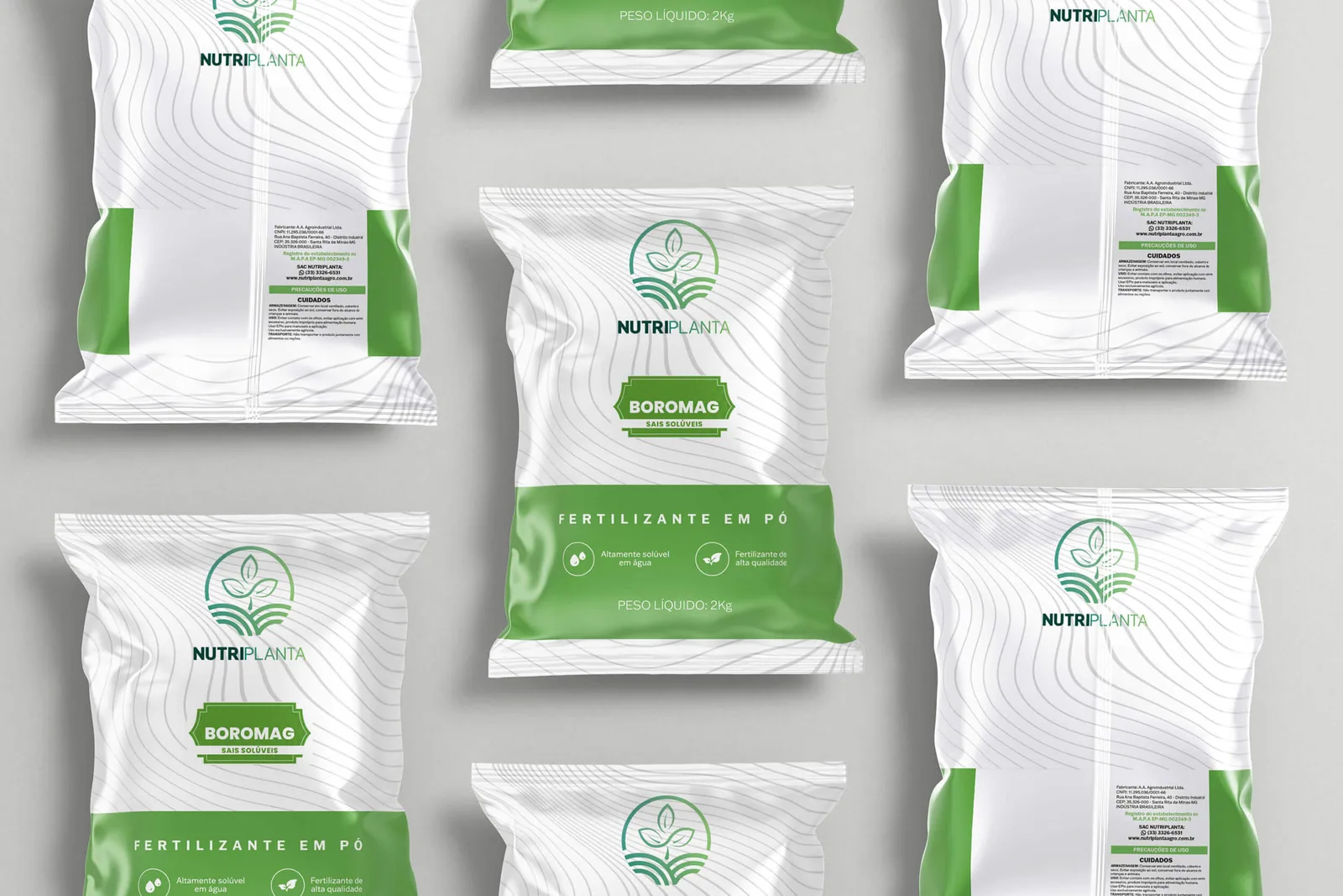 Linha de embalagens NutriPlanta — sacolas e produtos